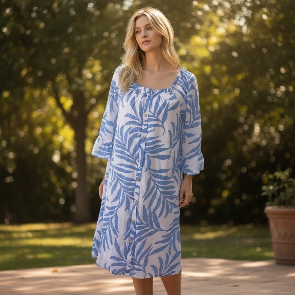 Etheral Baby Blue & White Flowy Fairy Parisian Chic Ruffle Sleeve Teacher Dress